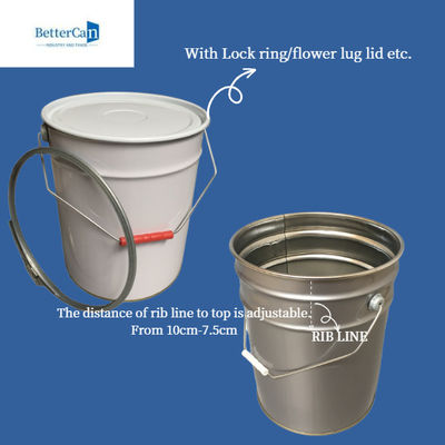 20L branco Pail Bucket, cilindro de aço empilhável de 20 litros com punho de aço