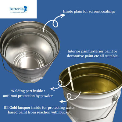 20L branco Pail Bucket, cilindro de aço empilhável de 20 litros com punho de aço