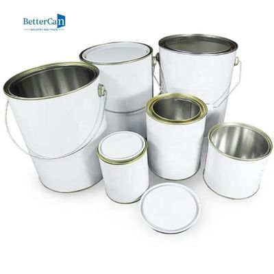 Latas Unlined pequenas da pintura em volta das latas vazias da pintura do metal com tampas