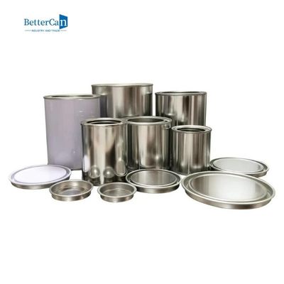 Latas Unlined pequenas da pintura em volta das latas vazias da pintura do metal com tampas