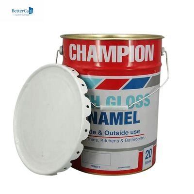 Balde de tinta de metal branco de 20 litros, balde de lata de 5 litros, com anel de fechadura e junta de borracha.
